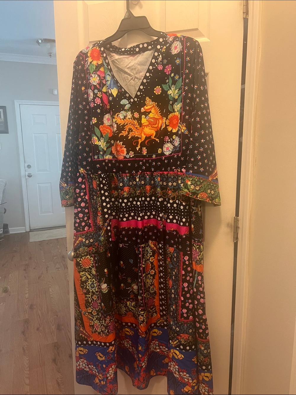 SHEIN Black Floral Patchwork Maxi Dress with Multicolor Accents